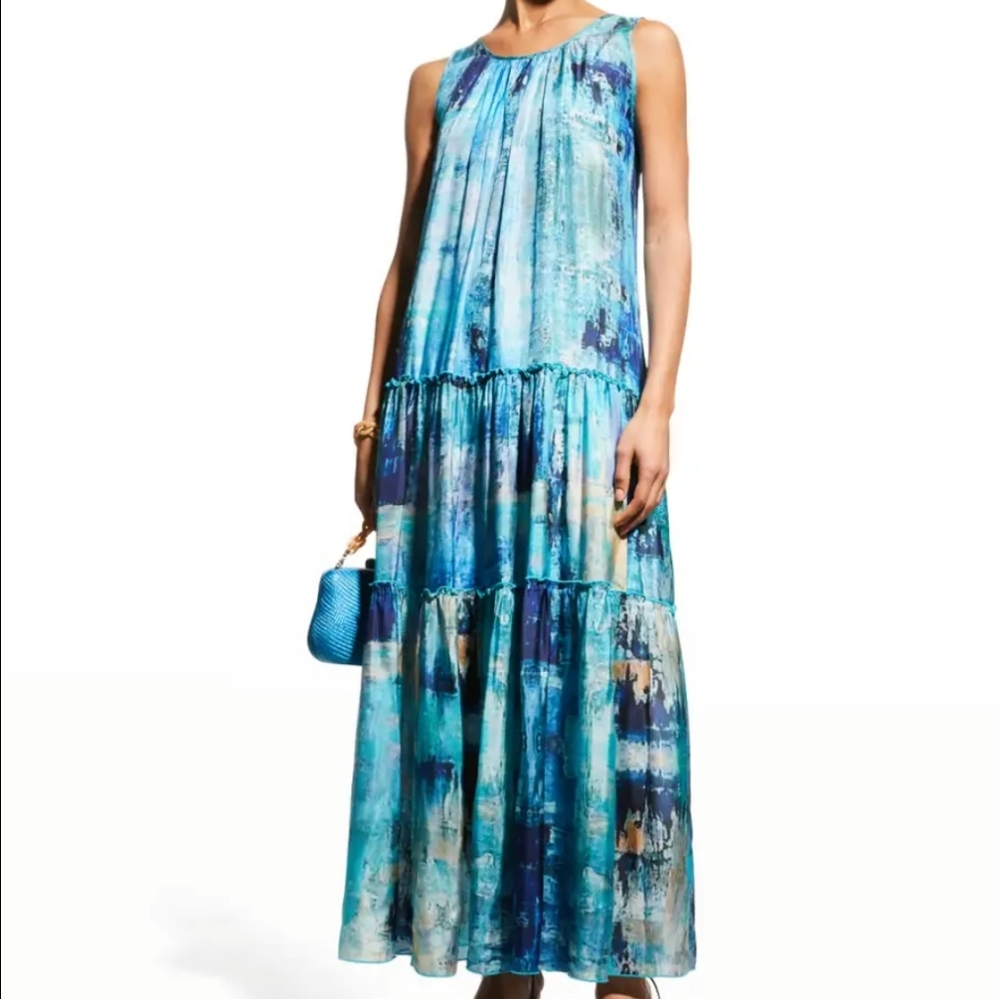 Nwt Johnny Was Mint Tiered Silk Maxi Dress - Picture 2 of 15